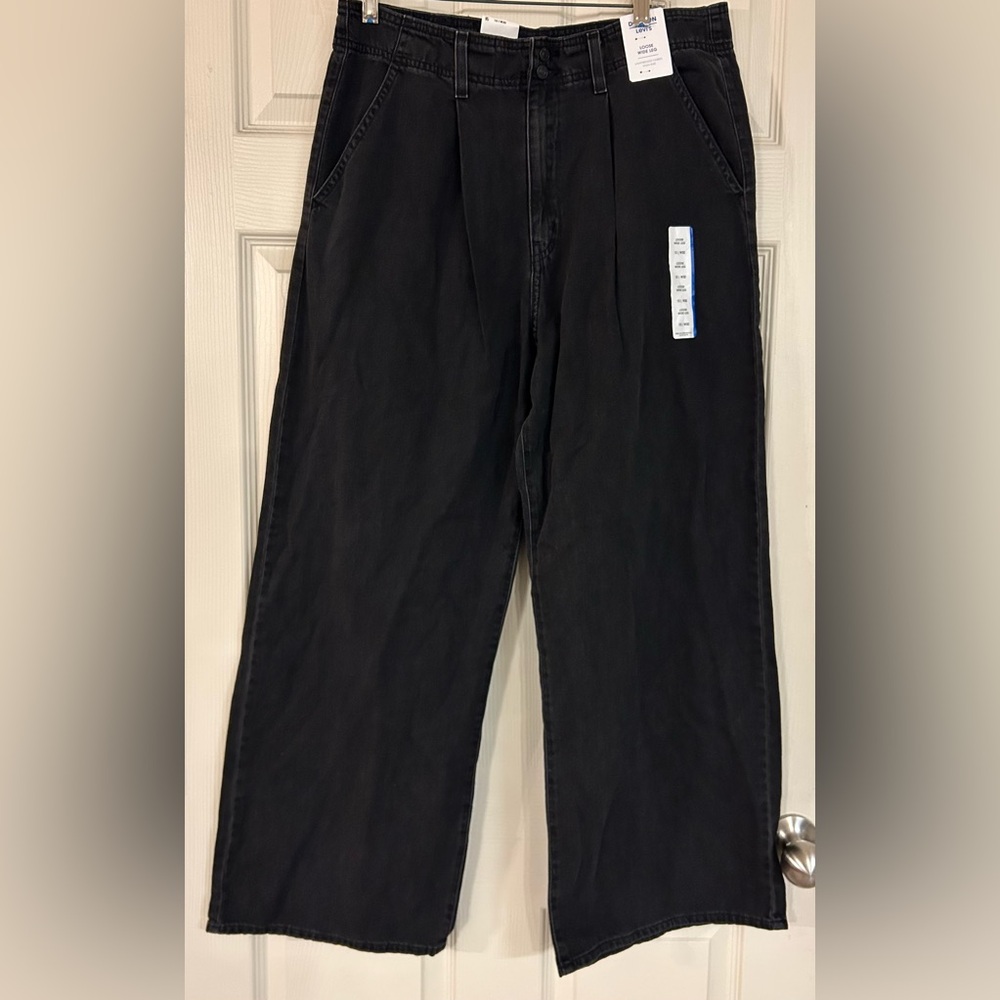 NWT Denizen Levi's Black High Rise Waisted Loose Wide Leg Jeans Womens 10 / W 30
